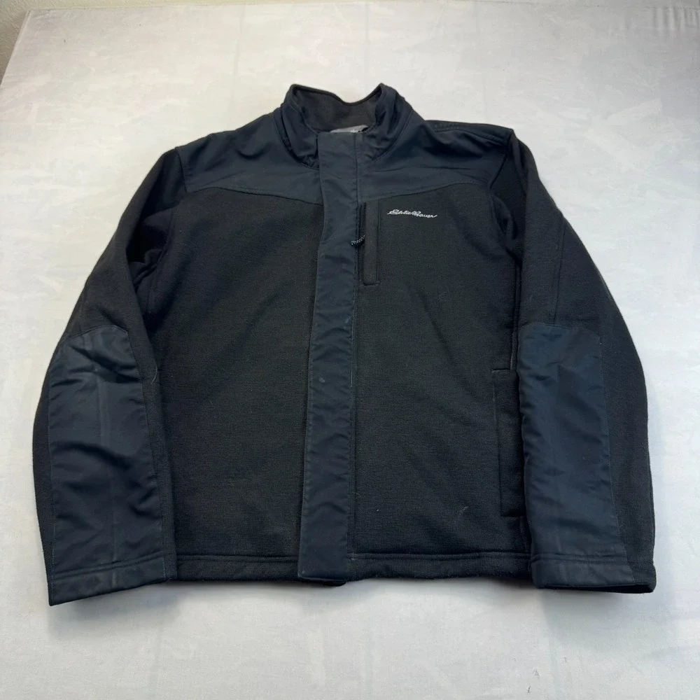 Eddie Bauer Travex Jacket Mens XL Black Fleece Lined Hiking Outdoor Full Zipper